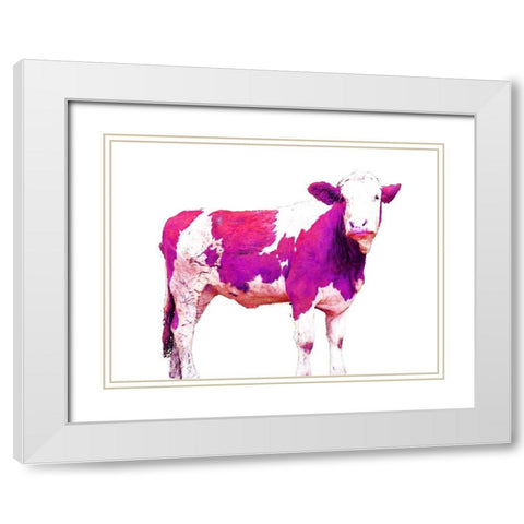 Bright Violet Swiss Cow White Modern Wood Framed Art Print with Double Matting by Hyler, JB