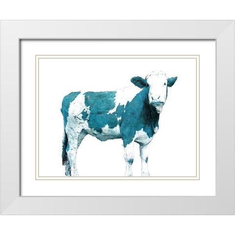 Bright Blue Swiss Cow White Modern Wood Framed Art Print with Double Matting by Hyler, JB