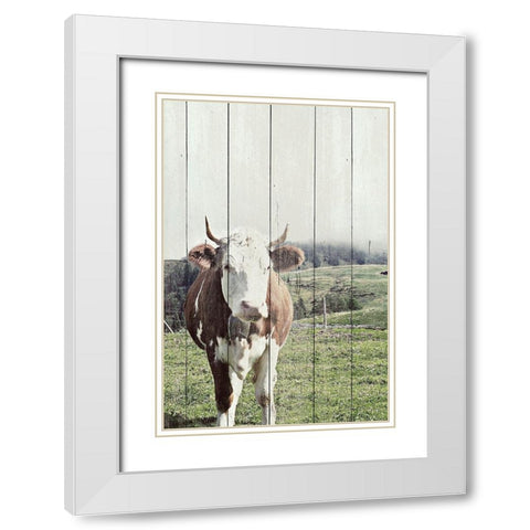 Country Cow on Wood White Modern Wood Framed Art Print with Double Matting by Hyler, JB