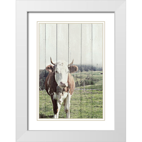 Country Cow on Wood White Modern Wood Framed Art Print with Double Matting by Hyler, JB