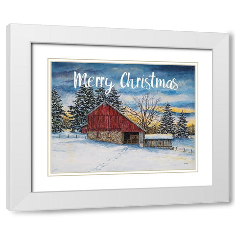Merry Christmas Barn White Modern Wood Framed Art Print with Double Matting by Redding, James