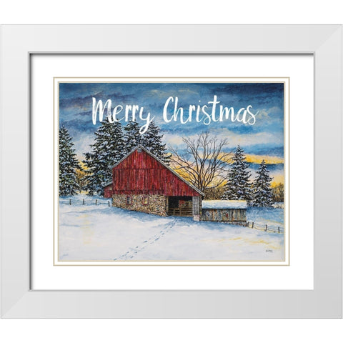 Merry Christmas Barn White Modern Wood Framed Art Print with Double Matting by Redding, James