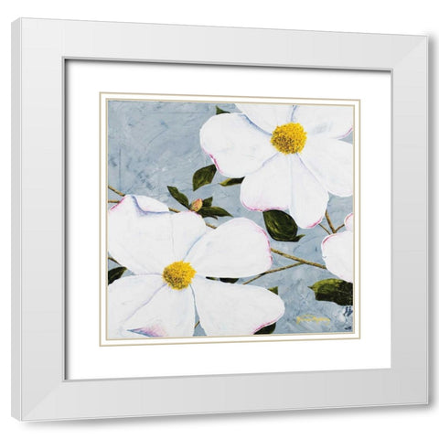 White Floral I White Modern Wood Framed Art Print with Double Matting by Redding, James