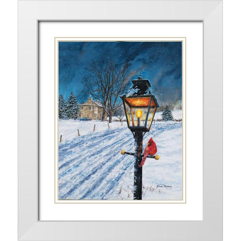 Winterberry Lamppost White Modern Wood Framed Art Print with Double Matting by Redding, James