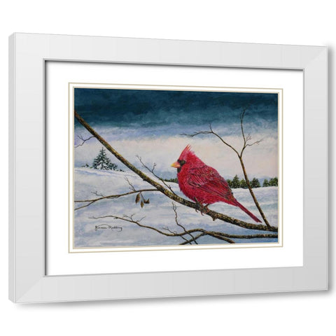Cardinal In A Pastel Sky White Modern Wood Framed Art Print with Double Matting by Redding, James