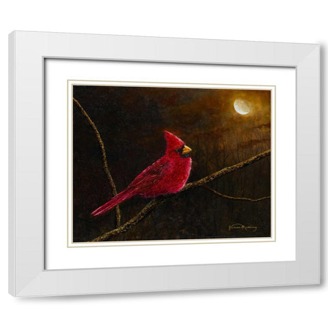 Cardinal In The Moonlight White Modern Wood Framed Art Print with Double Matting by Redding, James