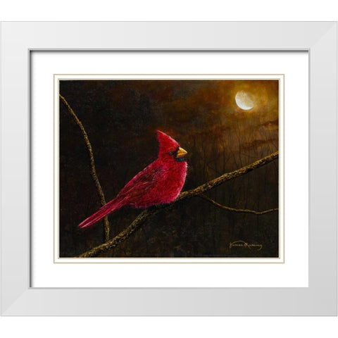 Cardinal In The Moonlight White Modern Wood Framed Art Print with Double Matting by Redding, James