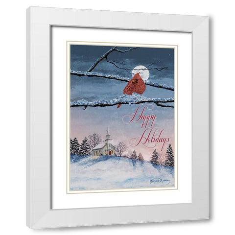 Happy Holiday Cardinal White Modern Wood Framed Art Print with Double Matting by Redding, James