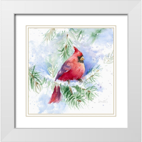 Cardinal in Snowy Tree White Modern Wood Framed Art Print with Double Matting by Loreth, Lanie