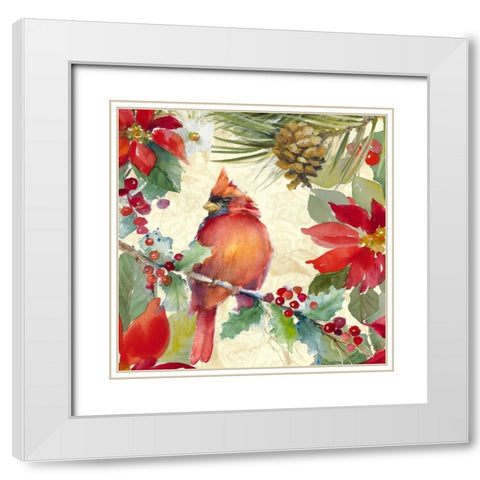 Cardinal and Pinecones II White Modern Wood Framed Art Print with Double Matting by Loreth, Lanie