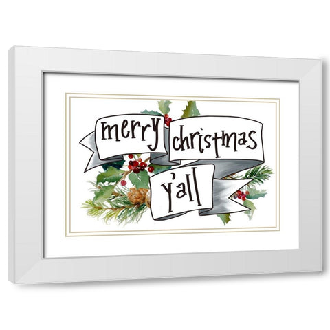 Merry Christmas Yall White Modern Wood Framed Art Print with Double Matting by Loreth, Lanie