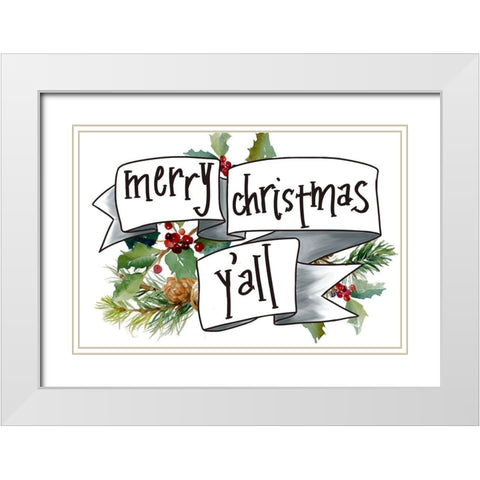 Merry Christmas Yall White Modern Wood Framed Art Print with Double Matting by Loreth, Lanie