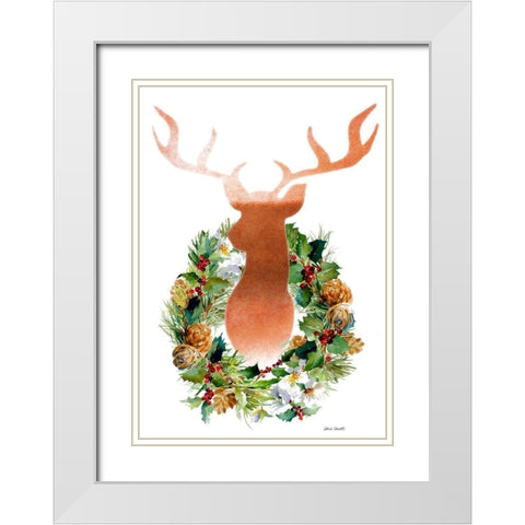 Holiday Wreath With Deer White Modern Wood Framed Art Print with Double Matting by Loreth, Lanie