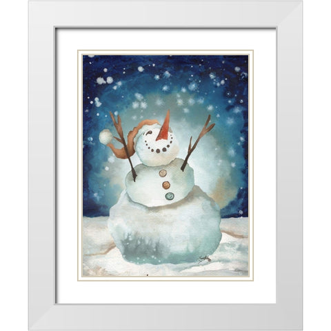 Snowman Cheers I White Modern Wood Framed Art Print with Double Matting by Medley, Elizabeth