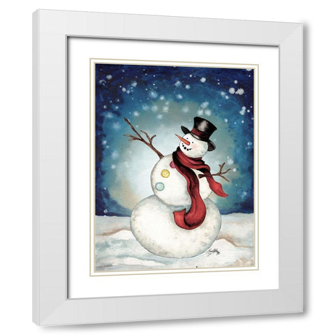 Snowman Cheers II White Modern Wood Framed Art Print with Double Matting by Medley, Elizabeth