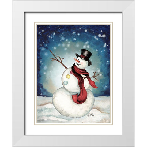Snowman Cheers II White Modern Wood Framed Art Print with Double Matting by Medley, Elizabeth