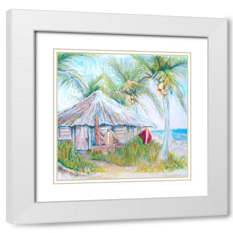 Beach Hut White Modern Wood Framed Art Print with Double Matting by Diannart