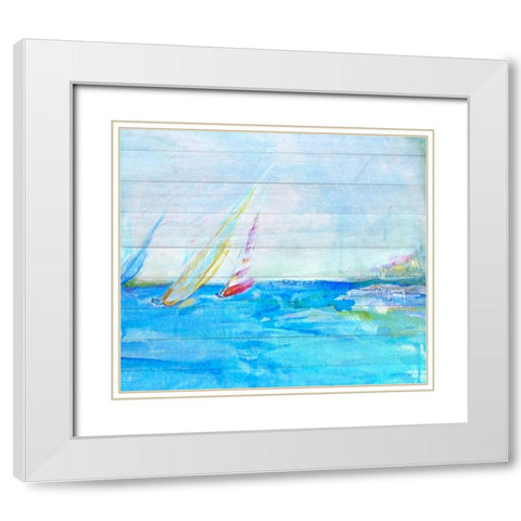 Coastal Sailboats White Modern Wood Framed Art Print with Double Matting by Diannart