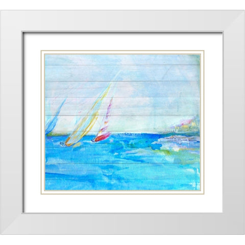 Coastal Sailboats White Modern Wood Framed Art Print with Double Matting by Diannart