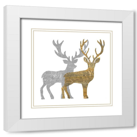 Two Holiday Deer White Modern Wood Framed Art Print with Double Matting by Pinto, Patricia