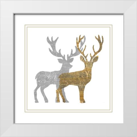 Two Holiday Deer White Modern Wood Framed Art Print with Double Matting by Pinto, Patricia