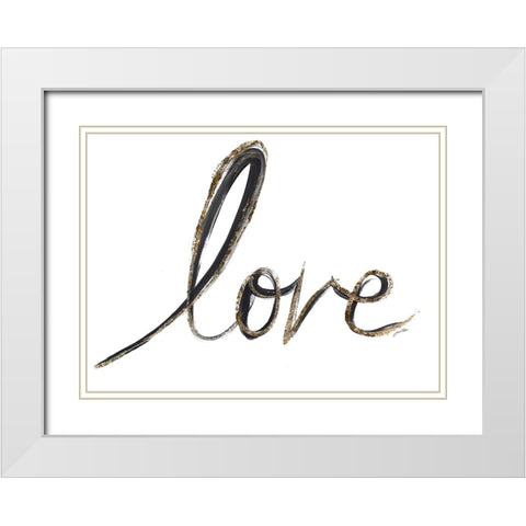 Black and Gold Strokes Love White Modern Wood Framed Art Print with Double Matting by Ritter, Gina
