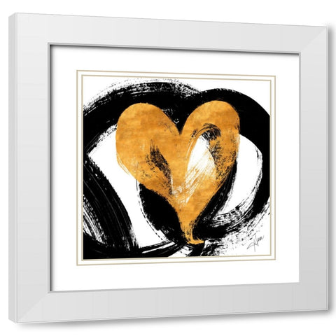 Black And Gold Heart Strokes I White Modern Wood Framed Art Print with Double Matting by Ritter, Gina