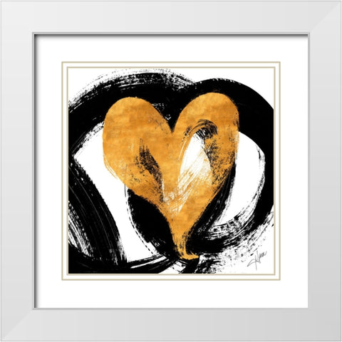 Black And Gold Heart Strokes I White Modern Wood Framed Art Print with Double Matting by Ritter, Gina