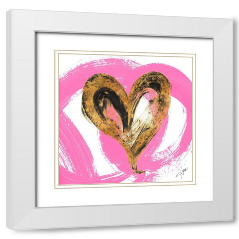 Pink and Gold Heart Strokes I White Modern Wood Framed Art Print with Double Matting by Ritter, Gina