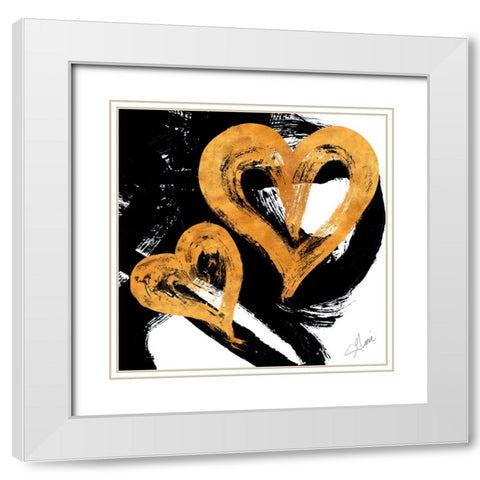 Black And Gold Heart Strokes II White Modern Wood Framed Art Print with Double Matting by Ritter, Gina