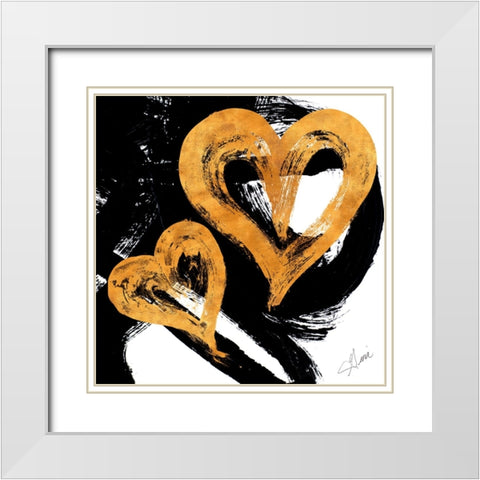 Black And Gold Heart Strokes II White Modern Wood Framed Art Print with Double Matting by Ritter, Gina