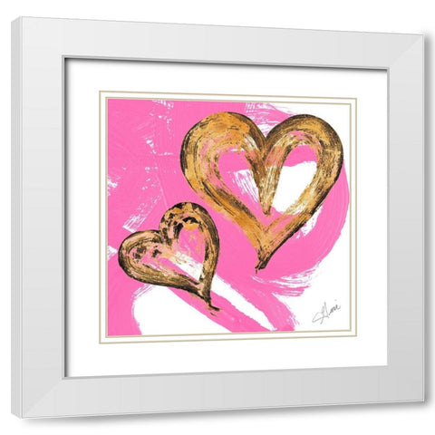 Pink and Gold Heart Strokes II White Modern Wood Framed Art Print with Double Matting by Ritter, Gina