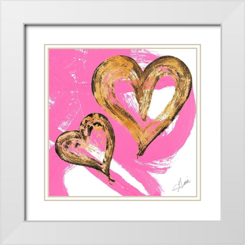 Pink and Gold Heart Strokes II White Modern Wood Framed Art Print with Double Matting by Ritter, Gina