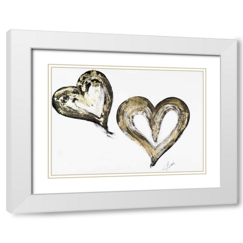 Two Gold and Black Hearts White Modern Wood Framed Art Print with Double Matting by Ritter, Gina