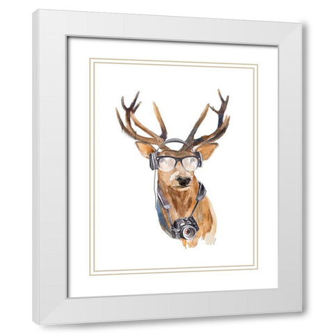 Tourist Deer White Modern Wood Framed Art Print with Double Matting by Loreth, Lanie