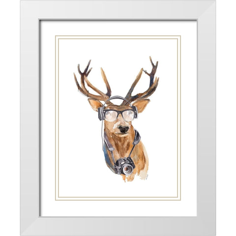 Tourist Deer White Modern Wood Framed Art Print with Double Matting by Loreth, Lanie