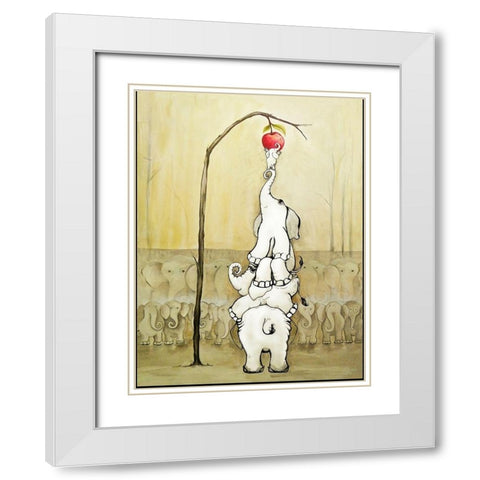 Whimsical Elephants with Red Apple White Modern Wood Framed Art Print with Double Matting by Diannart