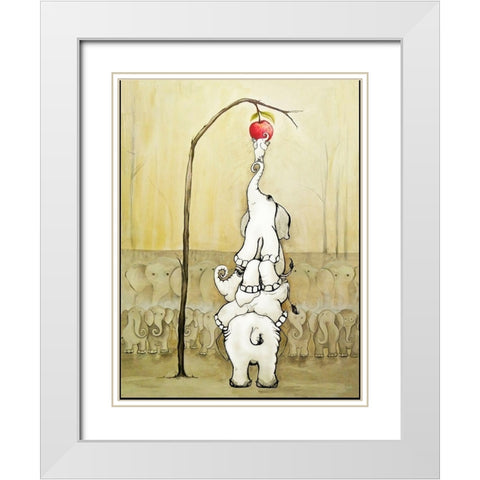 Whimsical Elephants with Red Apple White Modern Wood Framed Art Print with Double Matting by Diannart