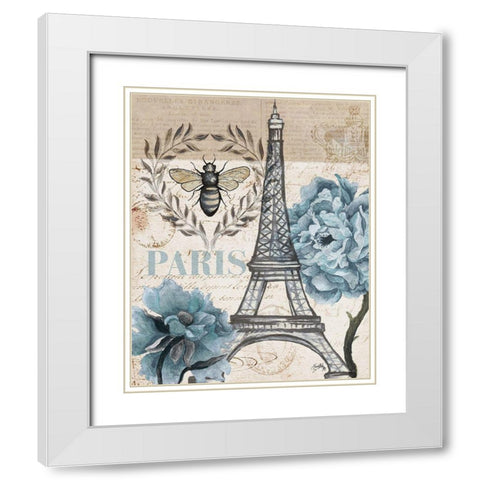 Paris Bee I White Modern Wood Framed Art Print with Double Matting by Medley, Elizabeth