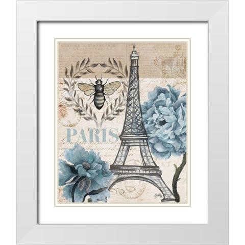 Paris Bee I White Modern Wood Framed Art Print with Double Matting by Medley, Elizabeth