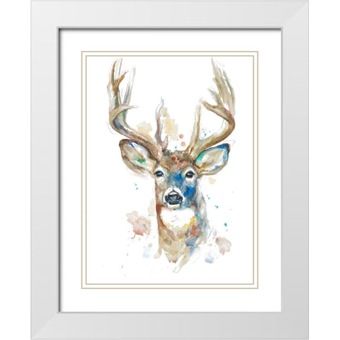 Deer Facing Front White Modern Wood Framed Art Print with Double Matting by Pinto, Patricia