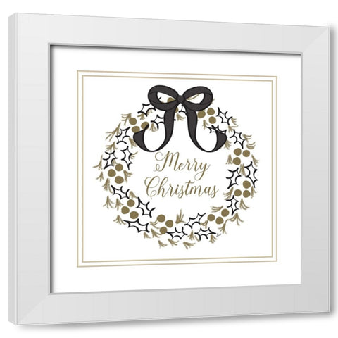 Merry Christmas Wreath White Modern Wood Framed Art Print with Double Matting by Metz, Andi