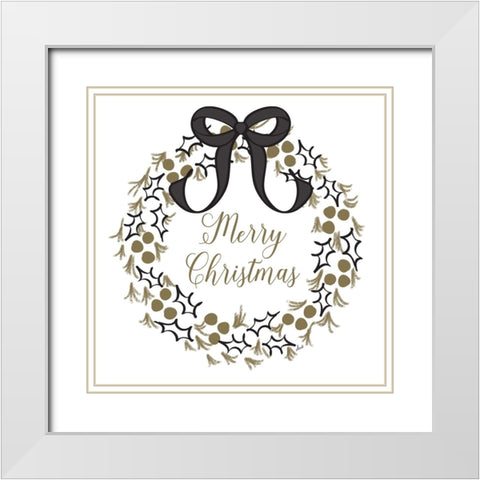 Merry Christmas Wreath White Modern Wood Framed Art Print with Double Matting by Metz, Andi