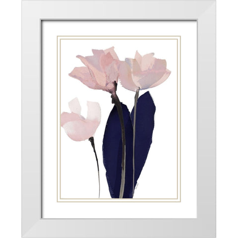 Triple Navy Whisper I White Modern Wood Framed Art Print with Double Matting by Loreth, Lanie