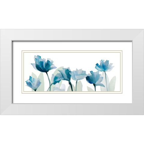 Blue Triple Whisper Garden II White Modern Wood Framed Art Print with Double Matting by Loreth, Lanie
