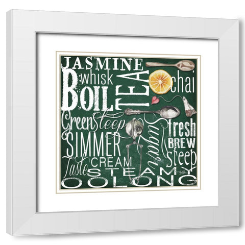 Drink Typography Forest Green White Modern Wood Framed Art Print with Double Matting by Baker, Mary Beth