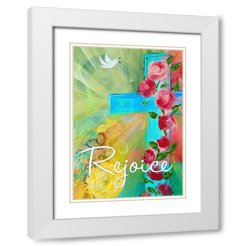 Rejoice Cross White Modern Wood Framed Art Print with Double Matting by Maria, Robin
