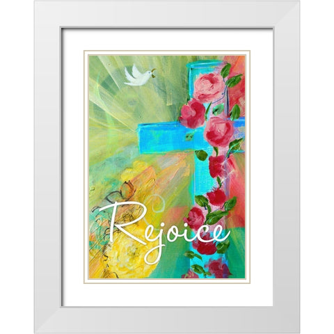 Rejoice Cross White Modern Wood Framed Art Print with Double Matting by Maria, Robin