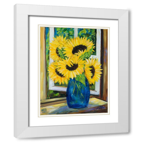 Sunflowers White Modern Wood Framed Art Print with Double Matting by DeRice, Julie