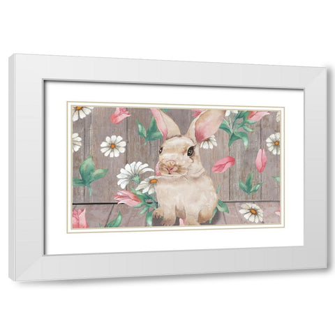 Bunny with Spring Florals White Modern Wood Framed Art Print with Double Matting by Medley, Elizabeth